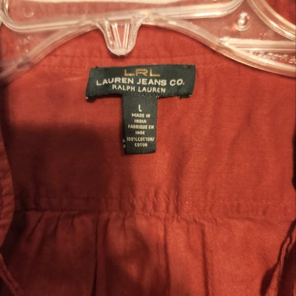 LRL Ralph Lauren Women's Sheer Cotton Ruffled Rust/Red Top - Picture 2 of 9